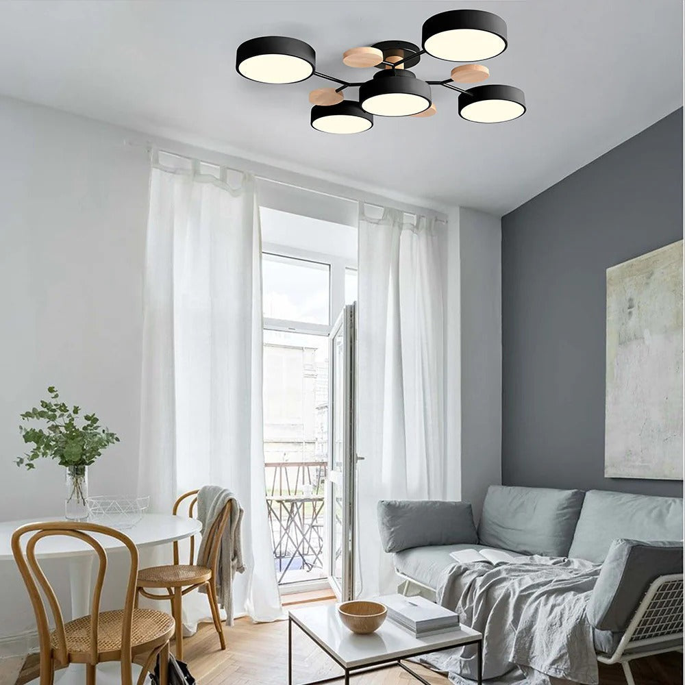 Semi-Flush Ring LED Ceiling Fixture – Multiple Rings, Iron & Acrylic, Dimmable Color Modes for Bedroom, Living Room & Hallway | Thomler