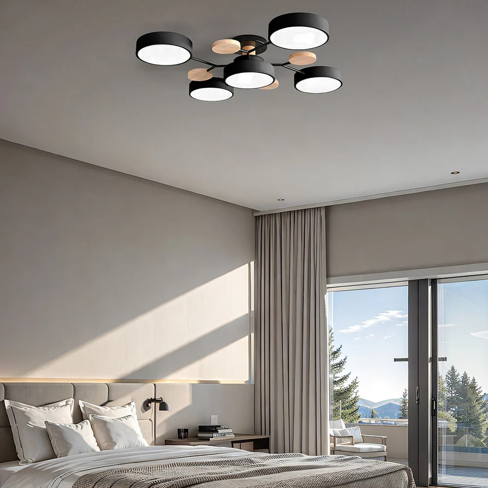 Semi-Flush Ring LED Ceiling Fixture – Multiple Rings, Iron & Acrylic, Dimmable Color Modes for Bedroom, Living Room & Hallway | Thomler