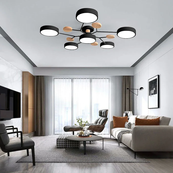 Semi-Flush Ring LED Ceiling Fixture – Multiple Rings, Iron & Acrylic, Dimmable Color Modes for Bedroom, Living Room & Hallway | Thomler