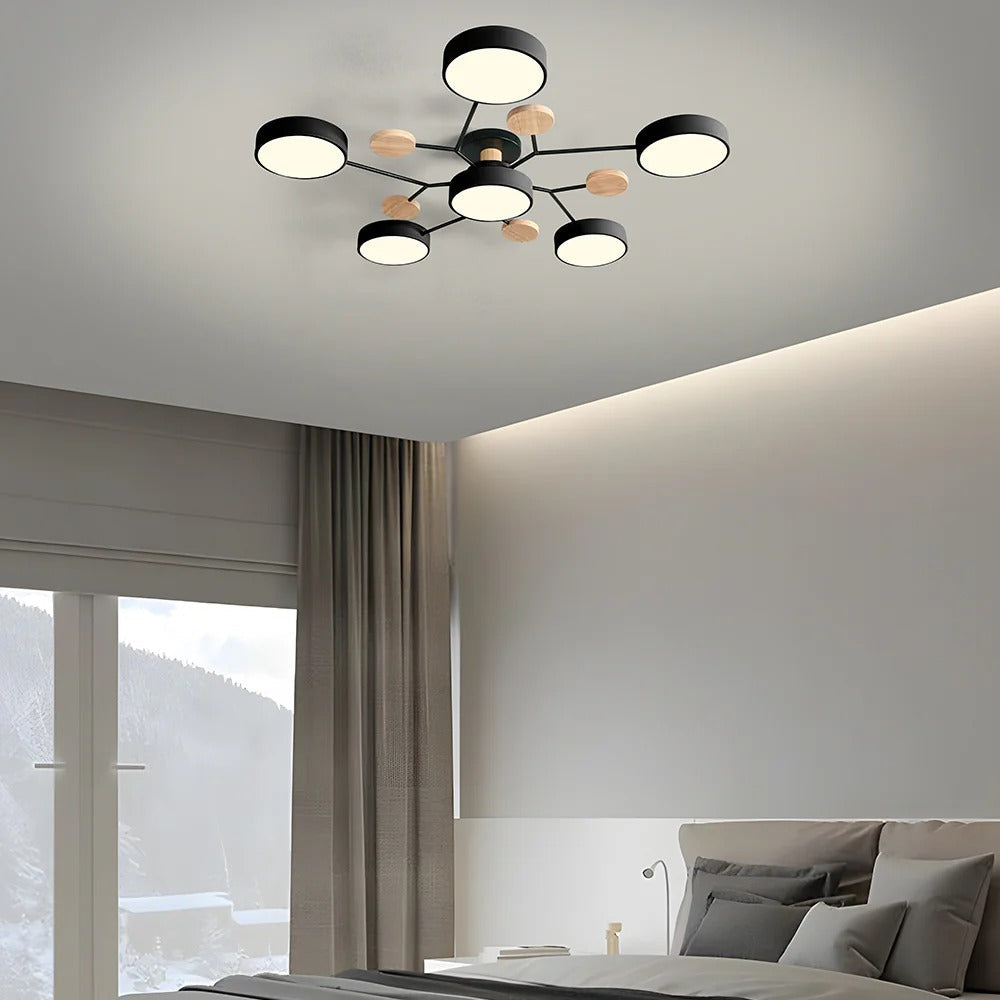 Semi-Flush Ring LED Ceiling Fixture – Multiple Rings, Iron & Acrylic, Dimmable Color Modes for Bedroom, Living Room & Hallway | Thomler