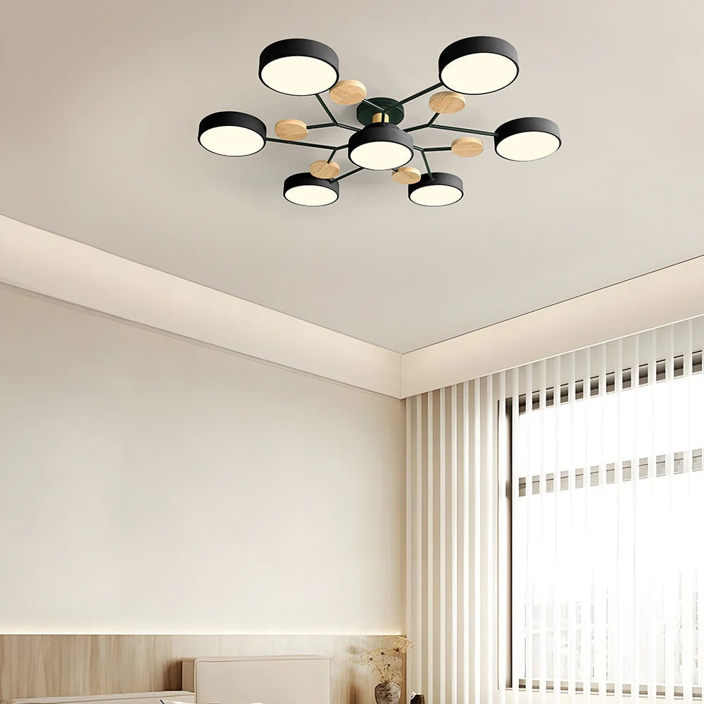 Semi-Flush Ring LED Ceiling Fixture – Multiple Rings, Iron & Acrylic, Dimmable Color Modes for Bedroom, Living Room & Hallway | Thomler