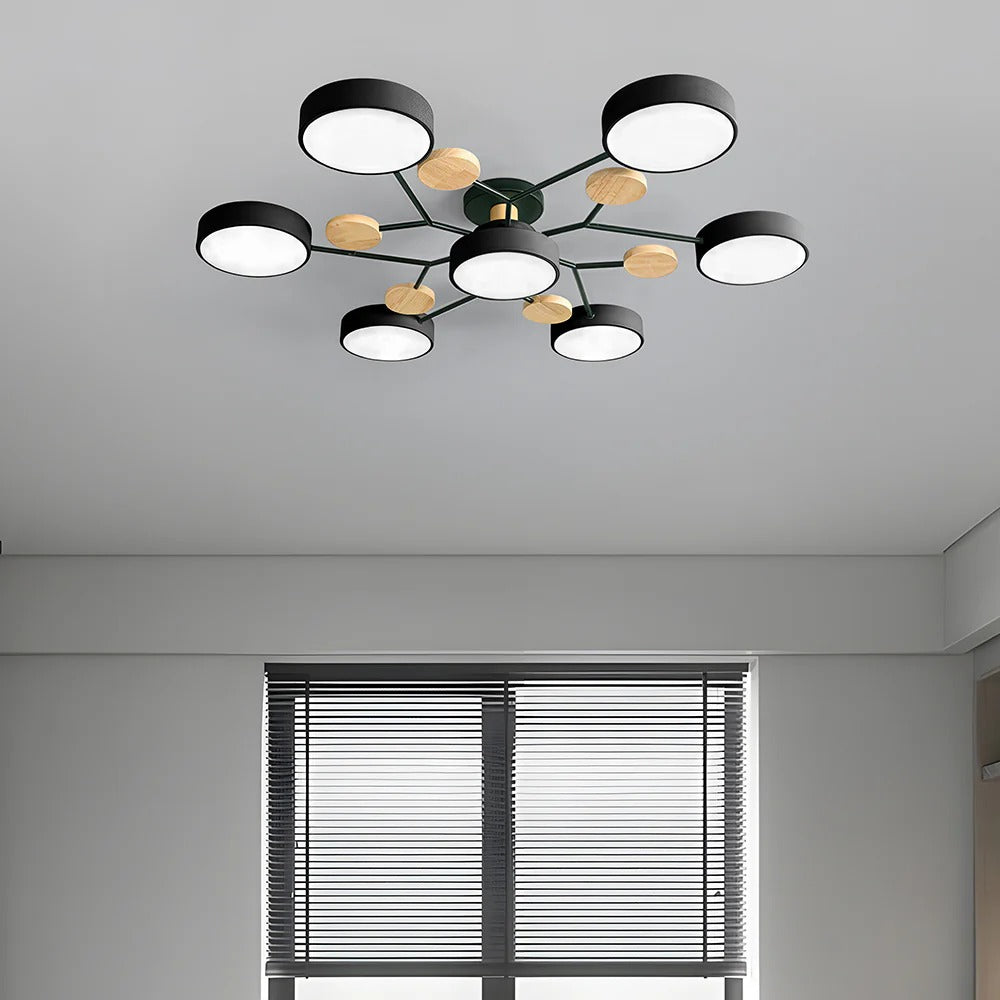 Semi-Flush Ring LED Ceiling Fixture – Multiple Rings, Iron & Acrylic, Dimmable Color Modes for Bedroom, Living Room & Hallway | Thomler