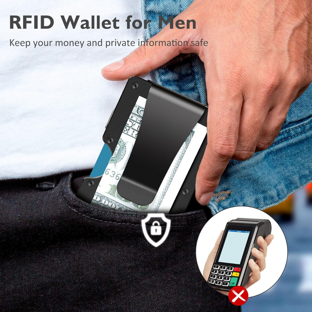 RFID-Blocking Carbon Fiber Minimalist Wallet with Integrated Money Clip for Men Front Pocket Card Holder Slim Design Contactless Theft Prote | Thomler