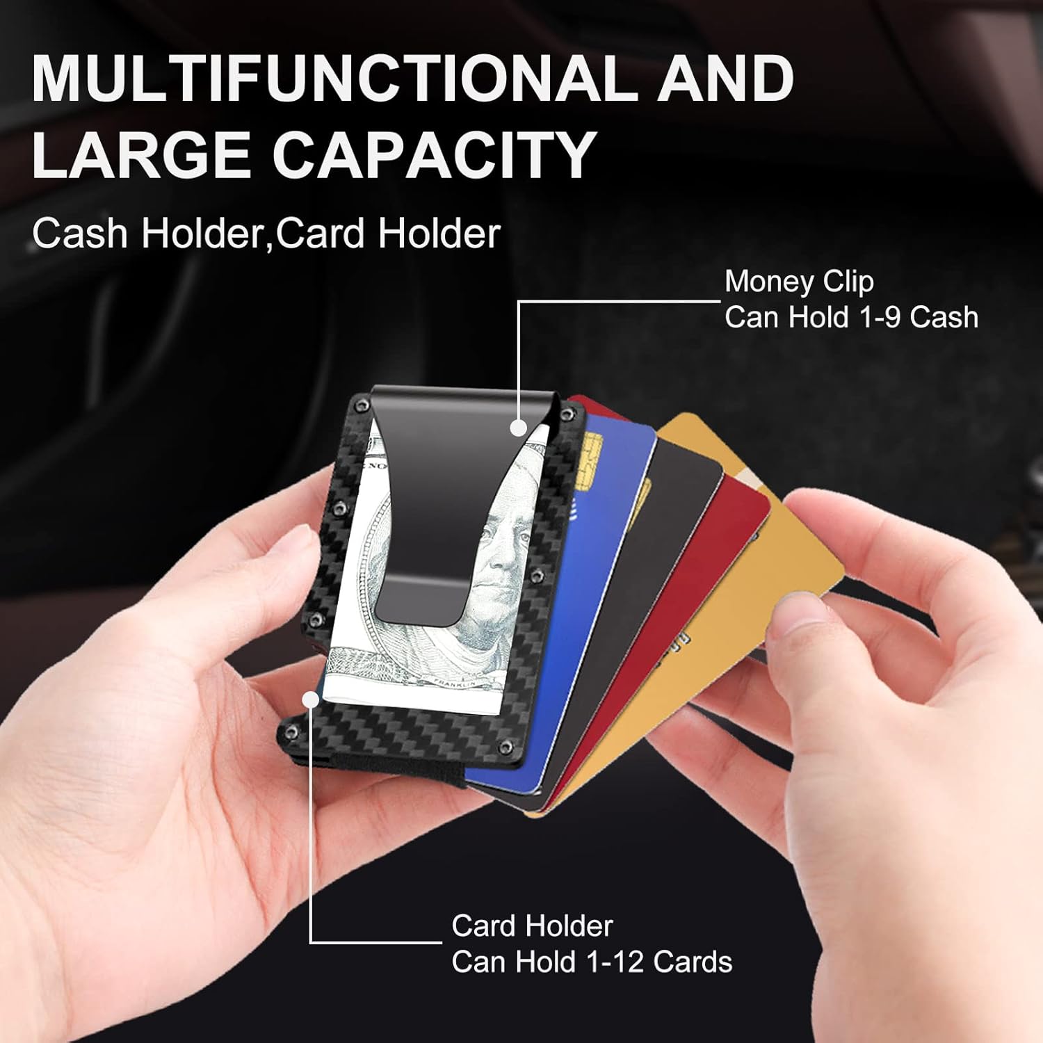 RFID-Blocking Carbon Fiber Minimalist Wallet with Integrated Money Clip for Men Front Pocket Card Holder Slim Design Contactless Theft Prote | Thomler
