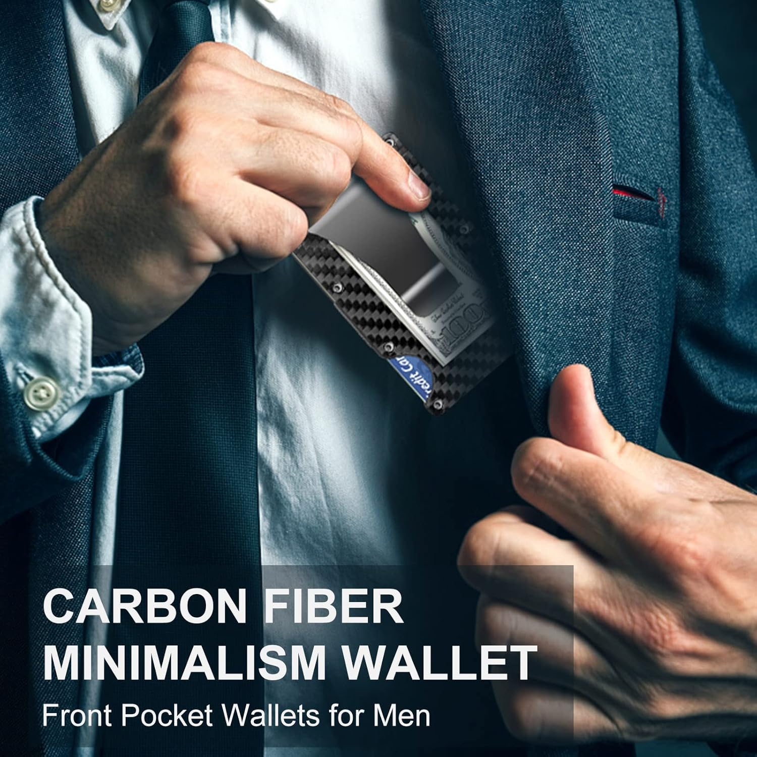 RFID-Blocking Carbon Fiber Minimalist Wallet with Integrated Money Clip for Men Front Pocket Card Holder Slim Design Contactless Theft Prote | Thomler