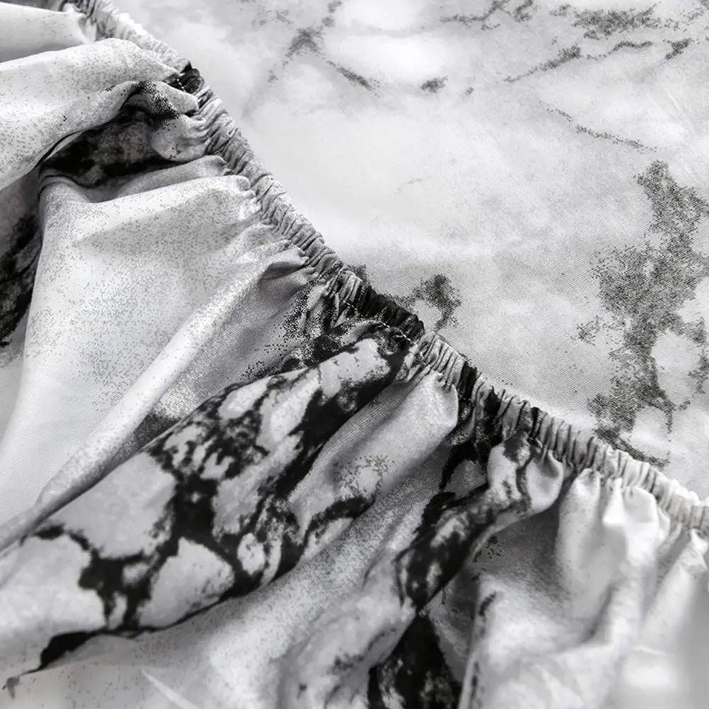Microfiber Fitted Sheet Set with Marble Design – Breathable Cooling Bed Sheets for Deep Pocket Mattresses, Wrinkle-Resistant & Ultra-Soft | Thomler