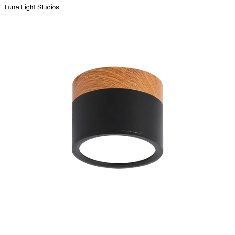 Compact Round Ceiling Light Fixture with Metal & Wood Finish for Kitchen Hallway Bedroom Kids Room | Modern Low-Profile LED Flush Mount | Thomler