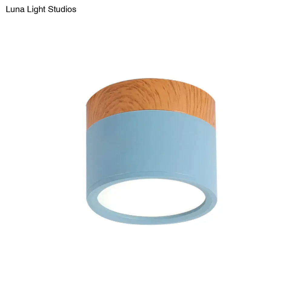 Compact Round Ceiling Light Fixture with Metal & Wood Finish for Kitchen Hallway Bedroom Kids Room | Modern Low-Profile LED Flush Mount | Thomler