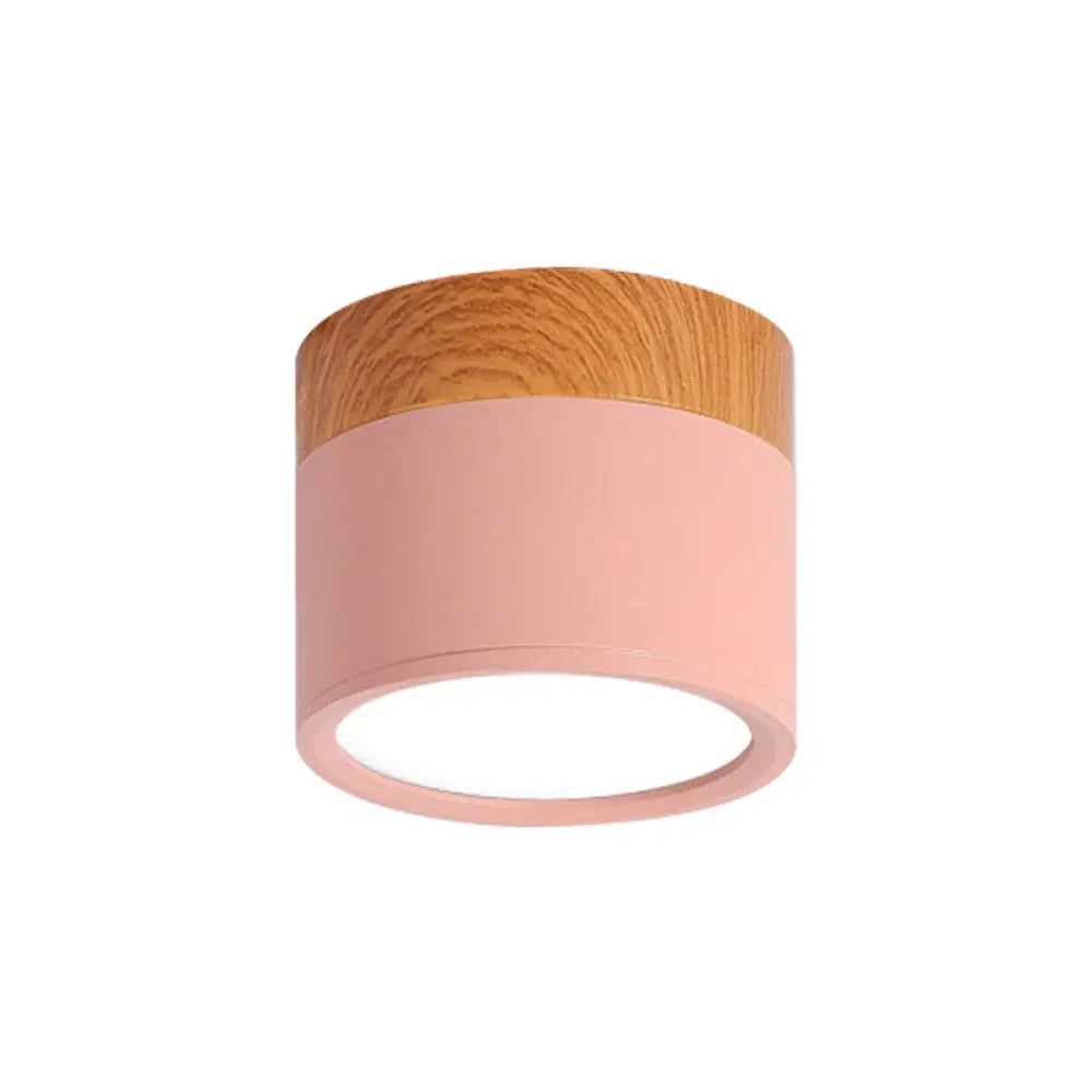 Compact Round Ceiling Light Fixture with Metal & Wood Finish for Kitchen Hallway Bedroom Kids Room | Modern Low-Profile LED Flush Mount | Thomler