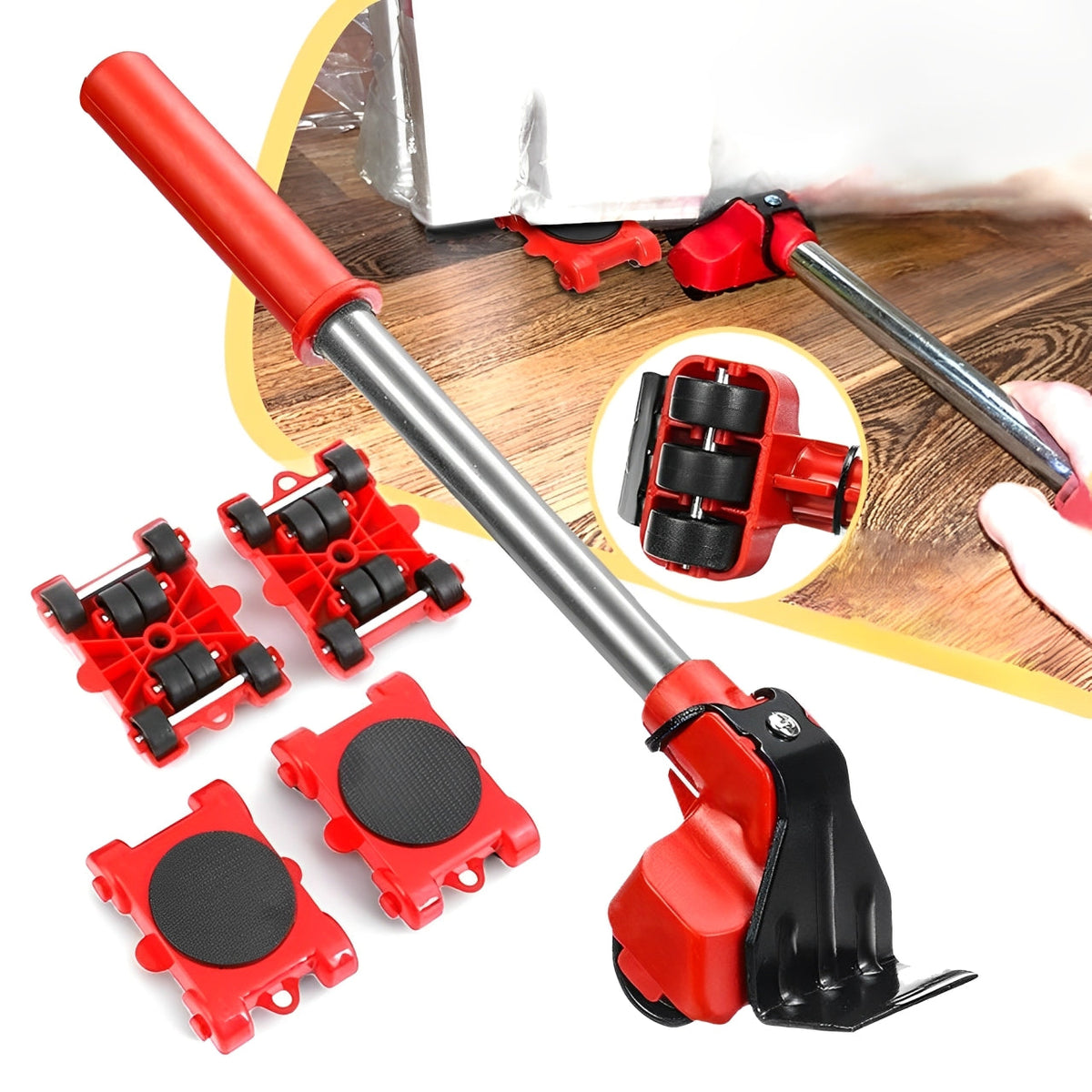 Heavy-Duty Furniture Moving Kit with Lifter Bar & Rolling Pads for Sofas Cabinets Appliances Hardwood Tile Carpet Floors Home Office | Thomler