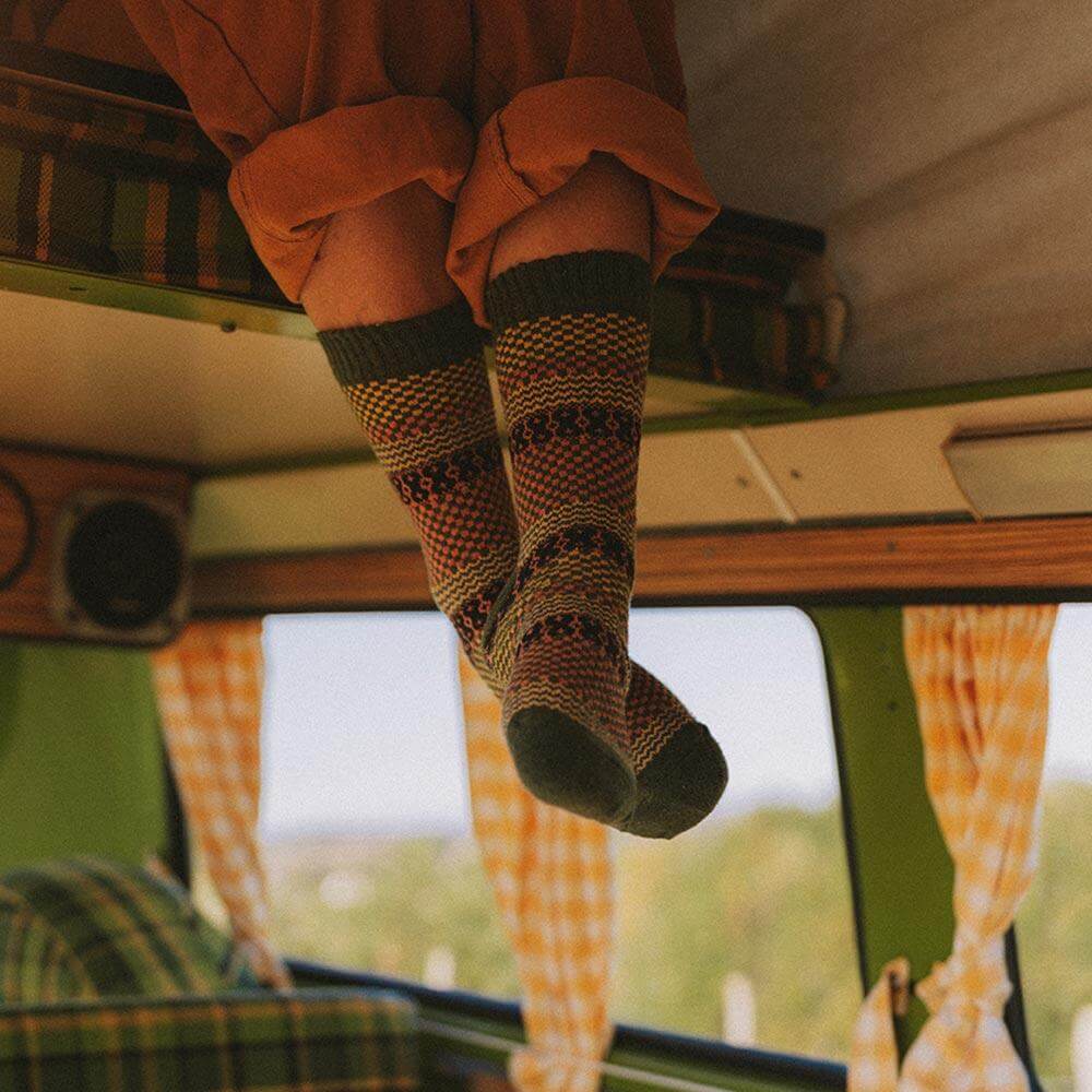 Heritage Knit Crew Socks 4-Pack – Multicolor Jacquard Fall Patterns for Women & Men | Thomler