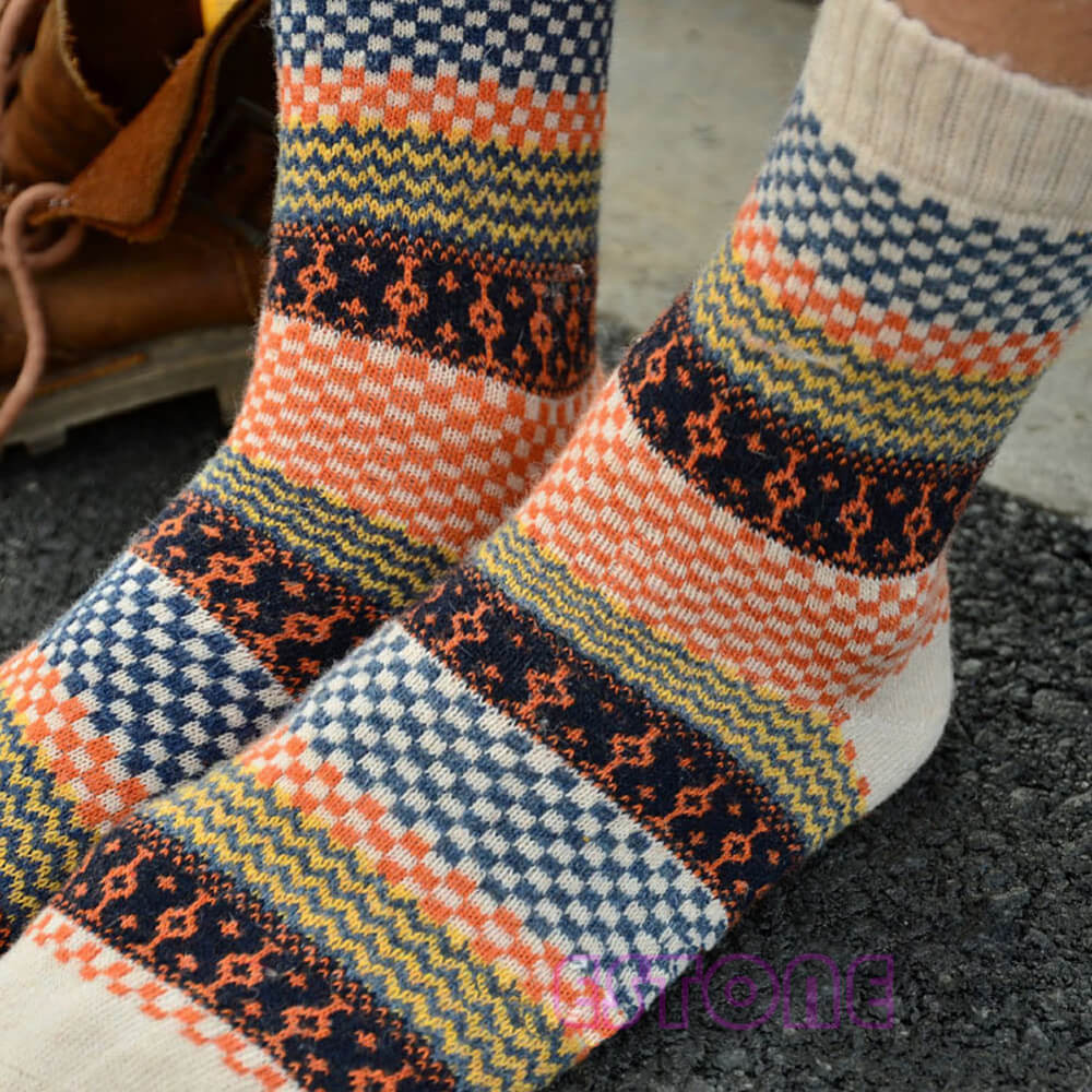 Heritage Knit Crew Socks 4-Pack – Multicolor Jacquard Fall Patterns for Women & Men | Thomler