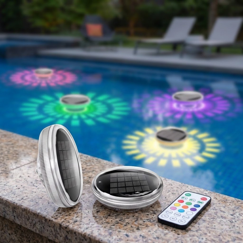 Waterproof LED Pool Float Light with Remote – Solar Powered, 9 Colors, Timer & Auto-On for Swimming Pools | Thomler