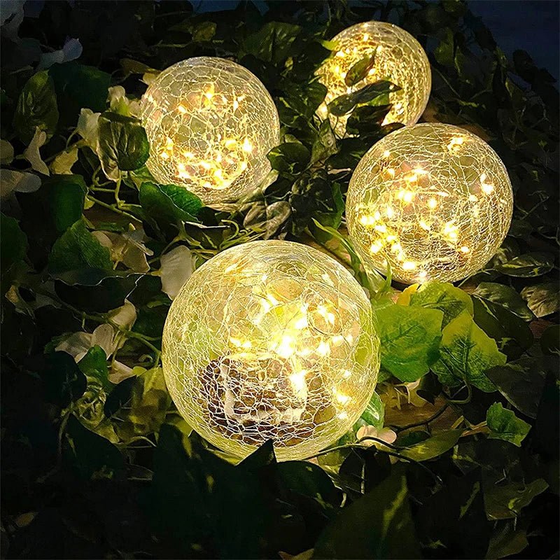 Outdoor Solar Glass Globe Lamp Cracked 6 in Waterproof Garden Patio Path Lighting Decorative | Thomler