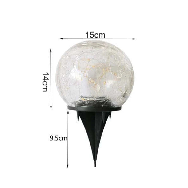 Outdoor Solar Glass Globe Lamp Cracked 6 in Waterproof Garden Patio Path Lighting Decorative | Thomler