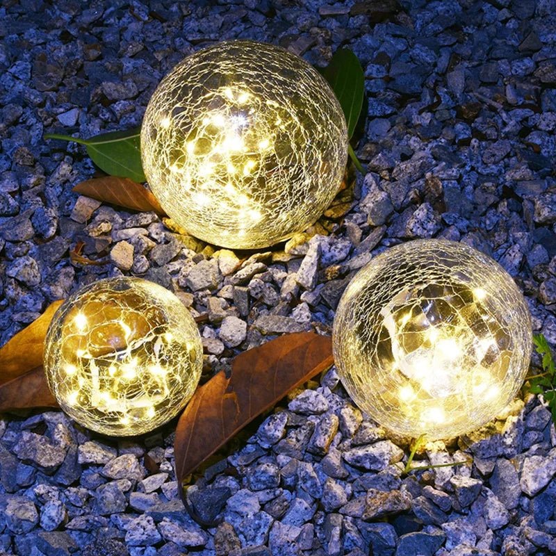 Outdoor Solar Glass Globe Lamp Cracked 6 in Waterproof Garden Patio Path Lighting Decorative | Thomler