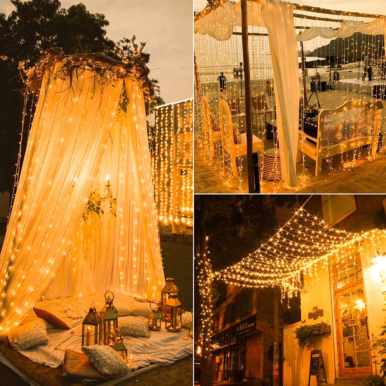 Outdoor Solar Curtain Light 300 LED 7 ft x 10 ft Waterproof Garden Patio Pergola Decoration | Thomler