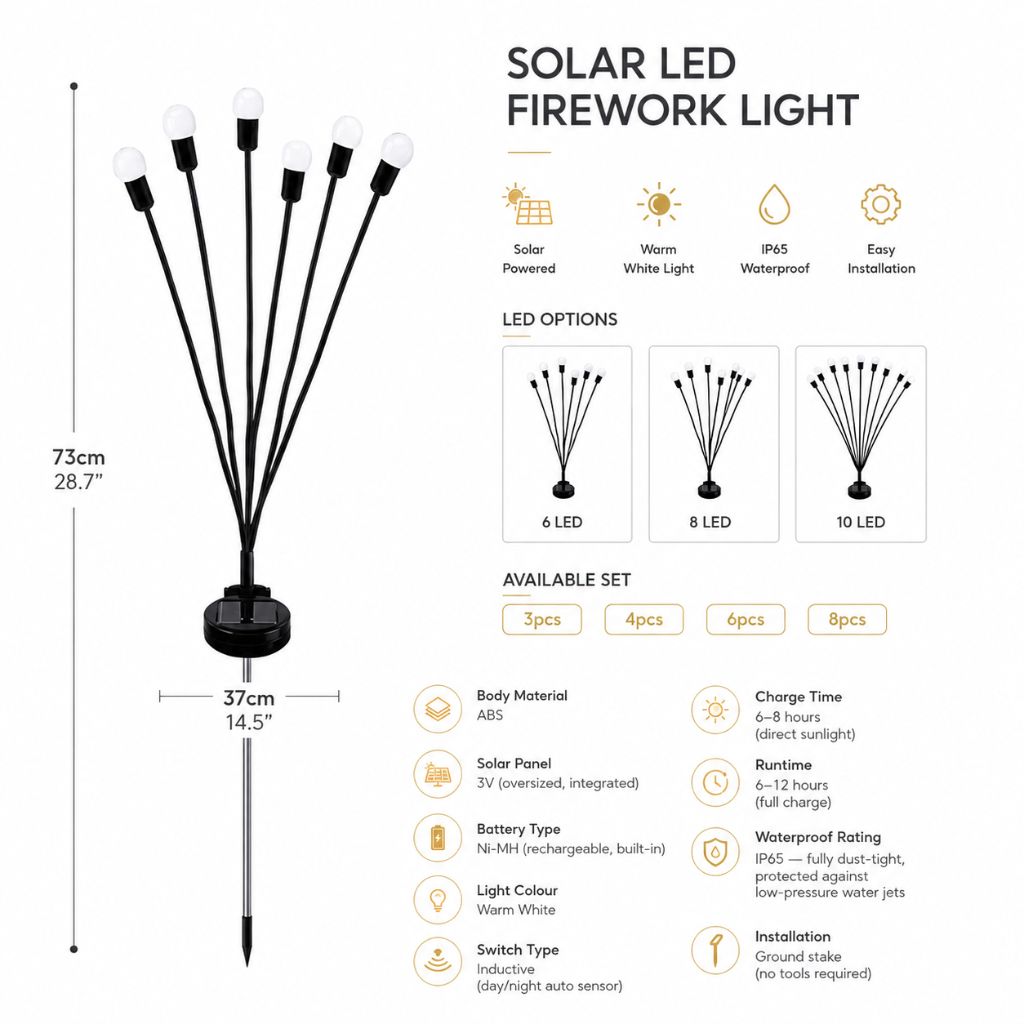 Swaying LED Garden Stakes Solar Powered Outdoor Pathway Lights Warm White Waterproof Decorative Lawn Accent Lighting for Yard Patio Walkway | Thomler