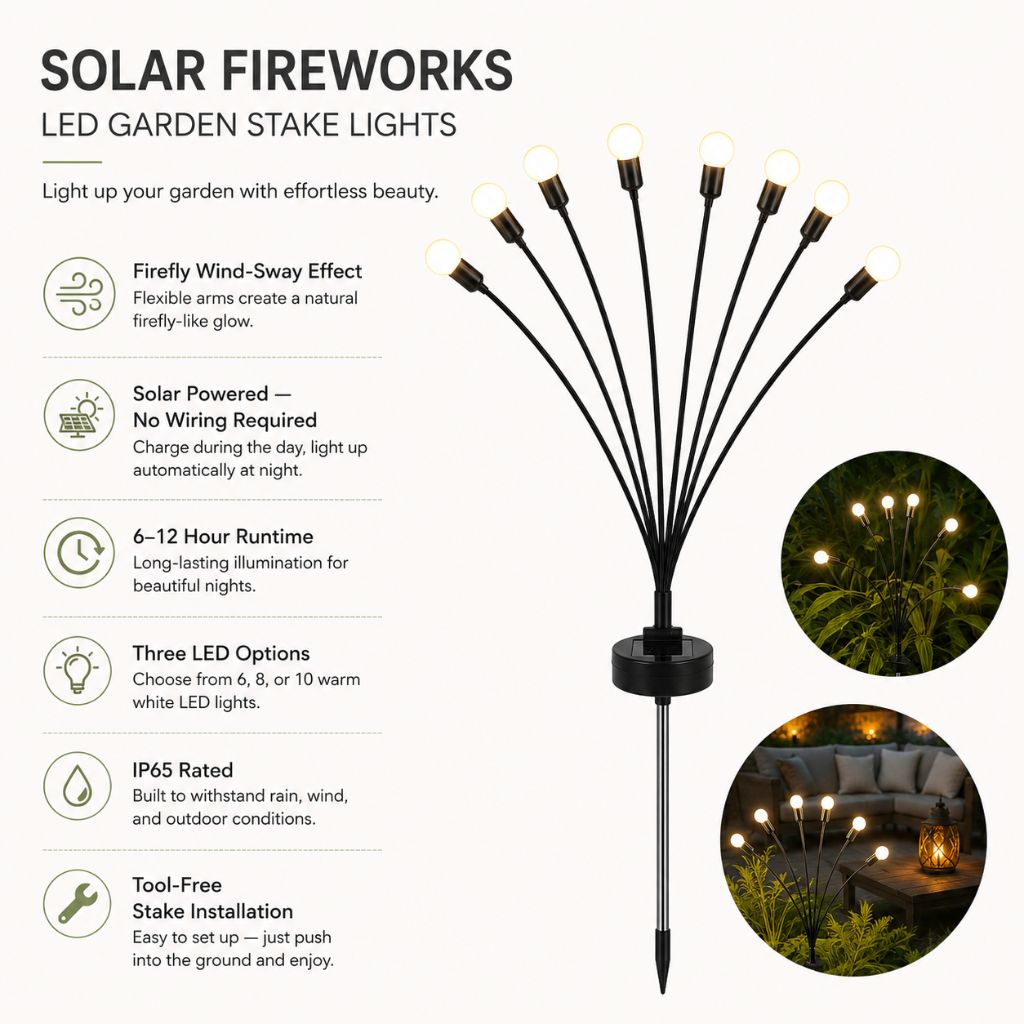 Swaying LED Garden Stakes Solar Powered Outdoor Pathway Lights Warm White Waterproof Decorative Lawn Accent Lighting for Yard Patio Walkway | Thomler