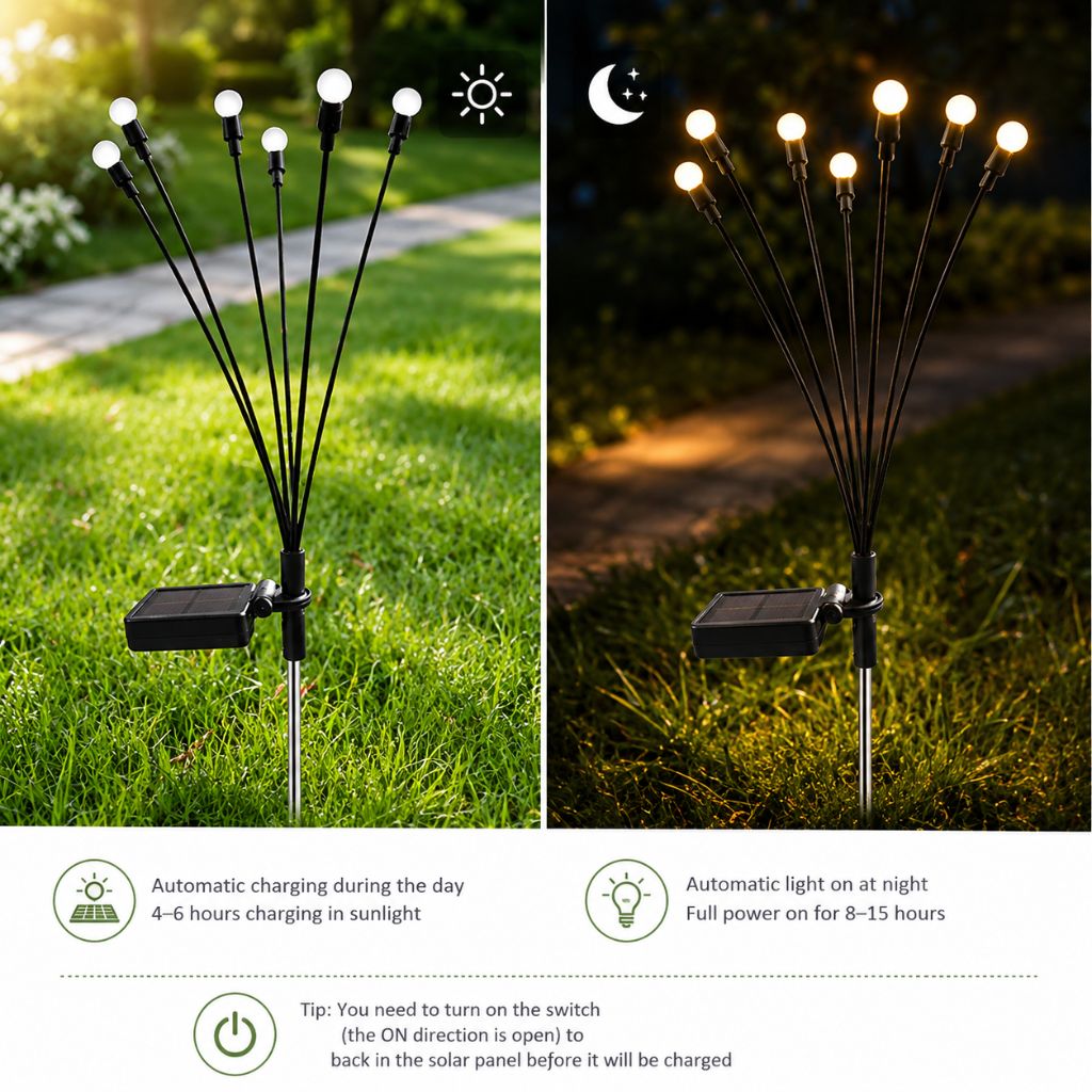 Swaying LED Garden Stakes Solar Powered Outdoor Pathway Lights Warm White Waterproof Decorative Lawn Accent Lighting for Yard Patio Walkway | Thomler