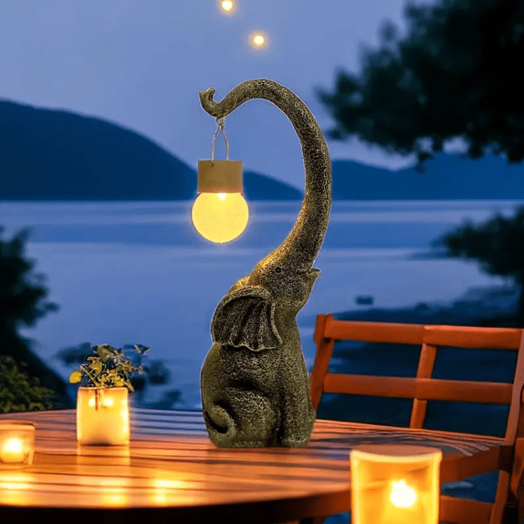 Copper Elephant Garden Statue Solar Light for Patio, Lawn & Yard Decor | Weatherproof Outdoor Figurine Lamp with LED Warm White Glow | Thomler