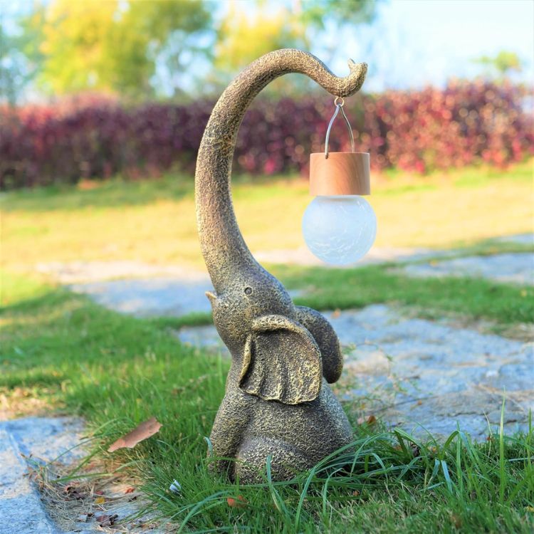 Copper Elephant Garden Statue Solar Light for Patio, Lawn & Yard Decor | Weatherproof Outdoor Figurine Lamp with LED Warm White Glow | Thomler