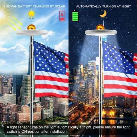 Solar Flagpole Light 700 Lumen 26 LED Automatic Dusk Sensor Weatherproof for Outdoor Flags Patriotic American Flag Pole | Thomler