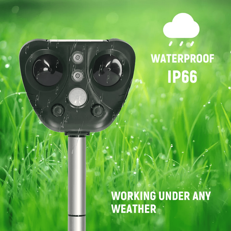 Ultrasonic Solar Bird Deterrent with Motion Sensor & Flashing Lights for Yards, Gardens, Patios | Weatherproof Animal Repeller | Thomler
