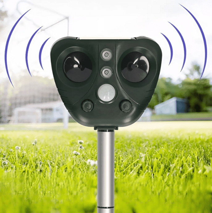 Ultrasonic Solar Bird Deterrent with Motion Sensor & Flashing Lights for Yards, Gardens, Patios | Weatherproof Animal Repeller | Thomler