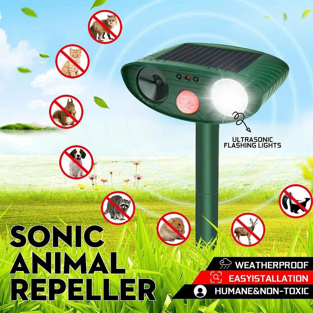 Motion-Activated Animal Deterrent with Solar Charging – Ultrasonic Pest Control for Yard & Garden Protection (4-Pack) | Thomler
