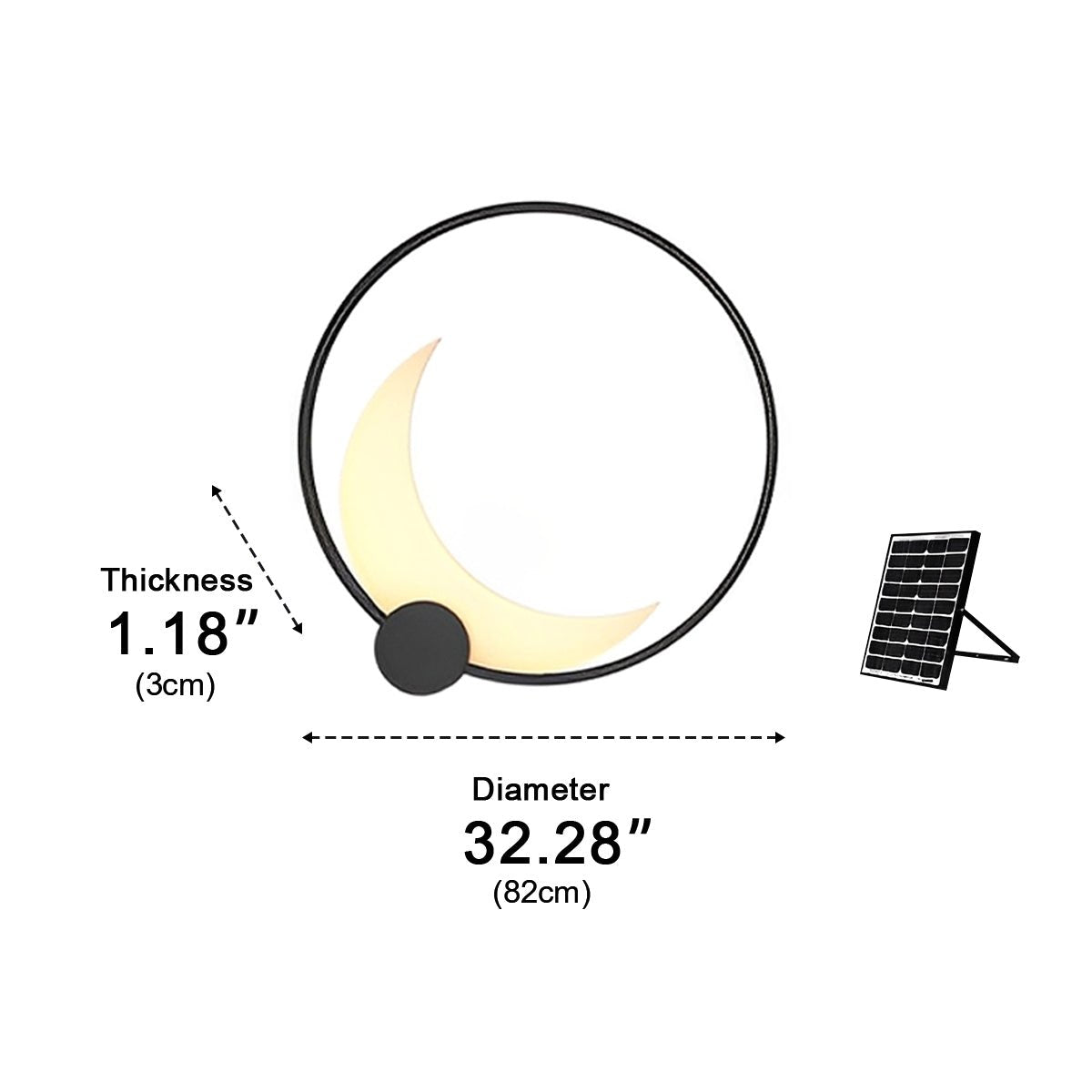 Wall Lamp Stainless Steel Moon LED 35.0 cm Black Outdoor Garden Patio Waterproof Sconce Solar Hardwired | Thomler