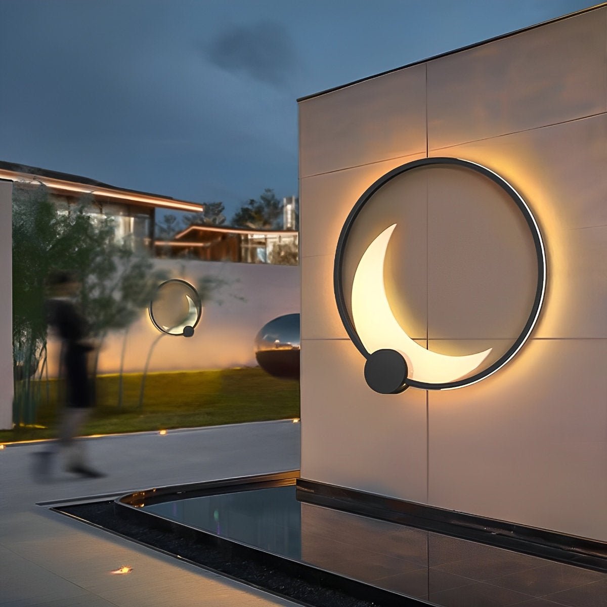 Wall Lamp Stainless Steel Moon LED 35.0 cm Black Outdoor Garden Patio Waterproof Sconce Solar Hardwired | Thomler