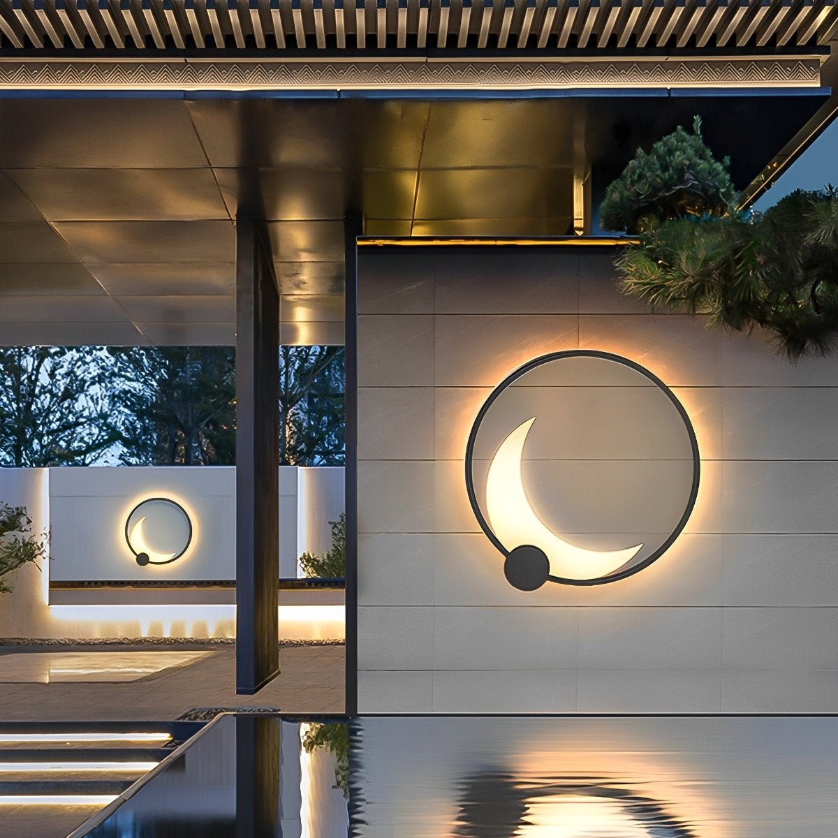 Wall Lamp Stainless Steel Moon LED 35.0 cm Black Outdoor Garden Patio Waterproof Sconce Solar Hardwired | Thomler