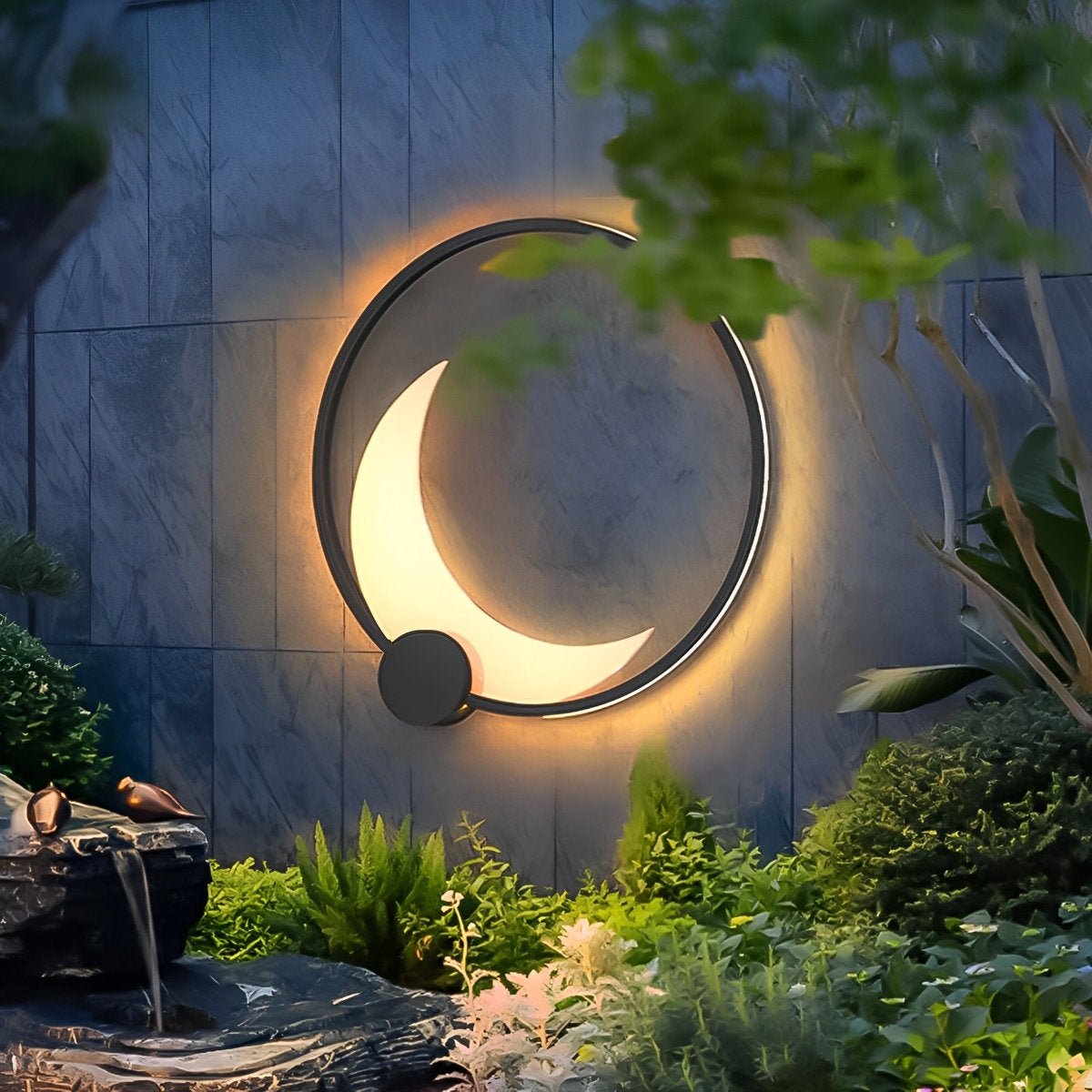 Wall Lamp Stainless Steel Moon LED 35.0 cm Black Outdoor Garden Patio Waterproof Sconce Solar Hardwired | Thomler