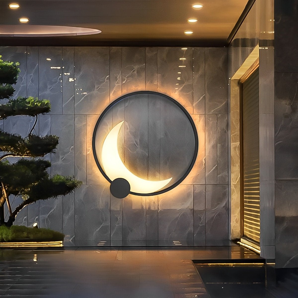 Wall Lamp Stainless Steel Moon LED 35.0 cm Black Outdoor Garden Patio Waterproof Sconce Solar Hardwired | Thomler