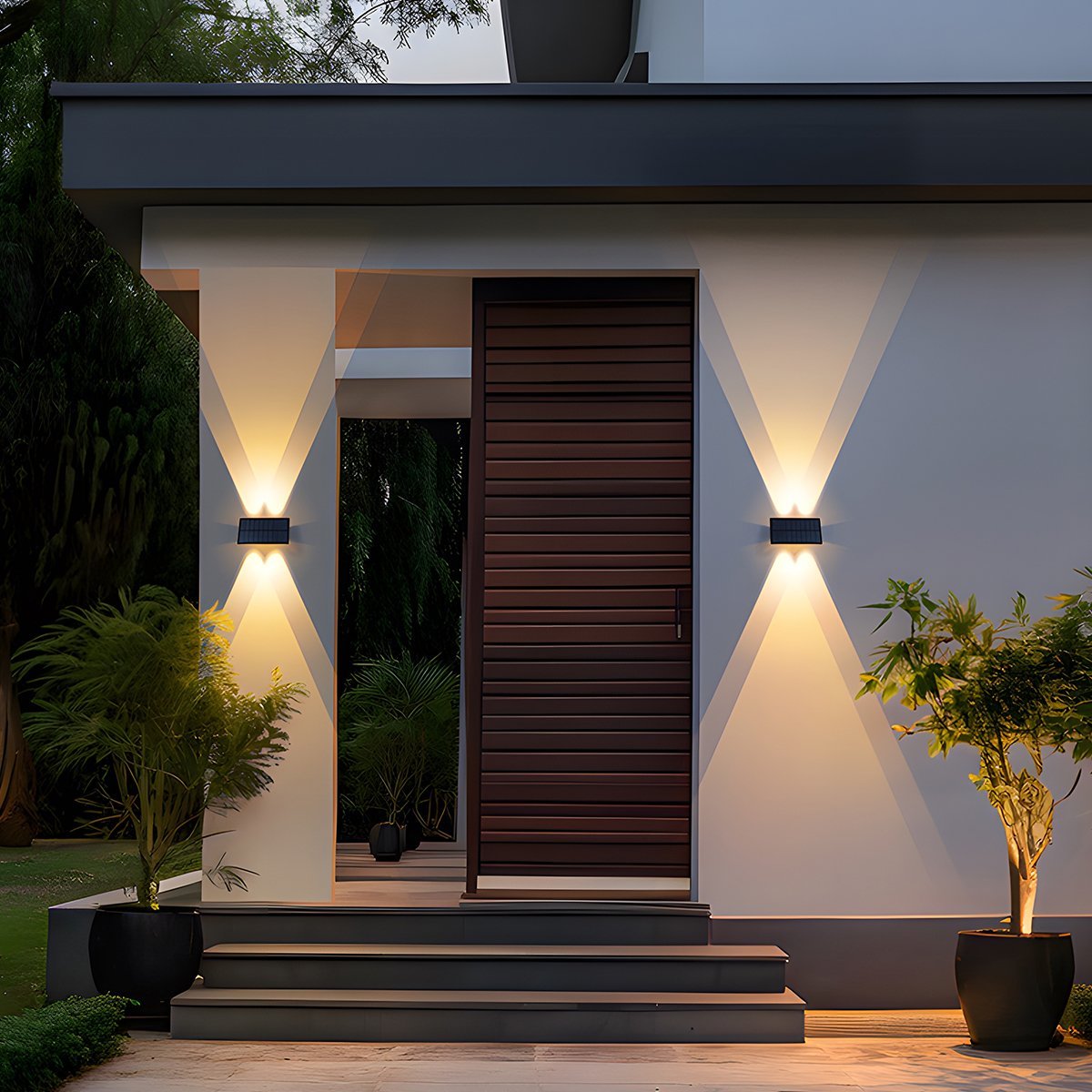 Wall Light Solar Powered 19.0 cm Black Outdoor Facade Up Down Waterproof Patio Entrance Garden Sconce | Thomler