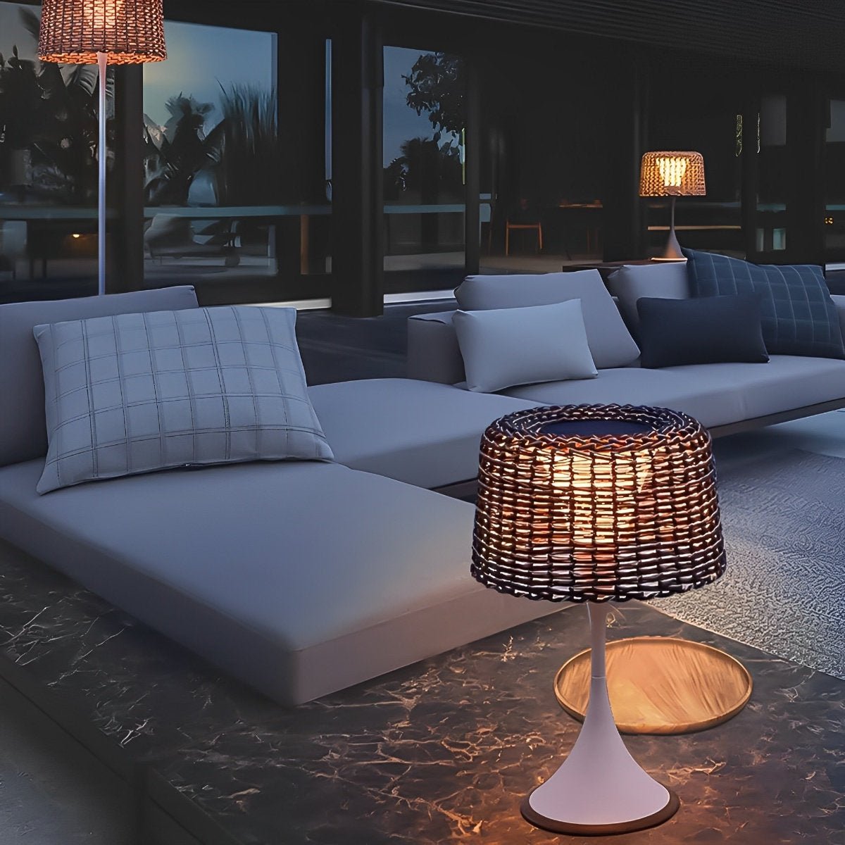 Floor Lamp Synthetic Rattan 176.0 cm White Outdoor Patio Solar LED Garden Lighting Waterproof | Thomler
