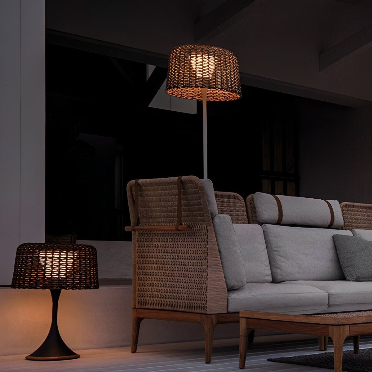 Floor Lamp Synthetic Rattan 176.0 cm White Outdoor Patio Solar LED Garden Lighting Waterproof | Thomler