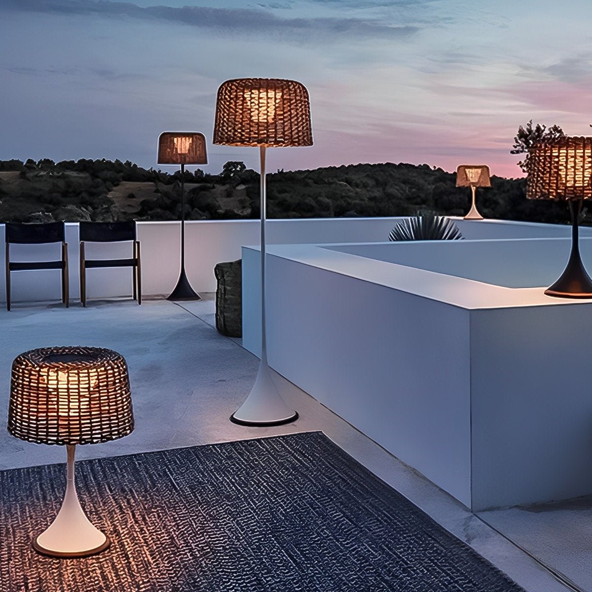Floor Lamp Synthetic Rattan 176.0 cm White Outdoor Patio Solar LED Garden Lighting Waterproof | Thomler