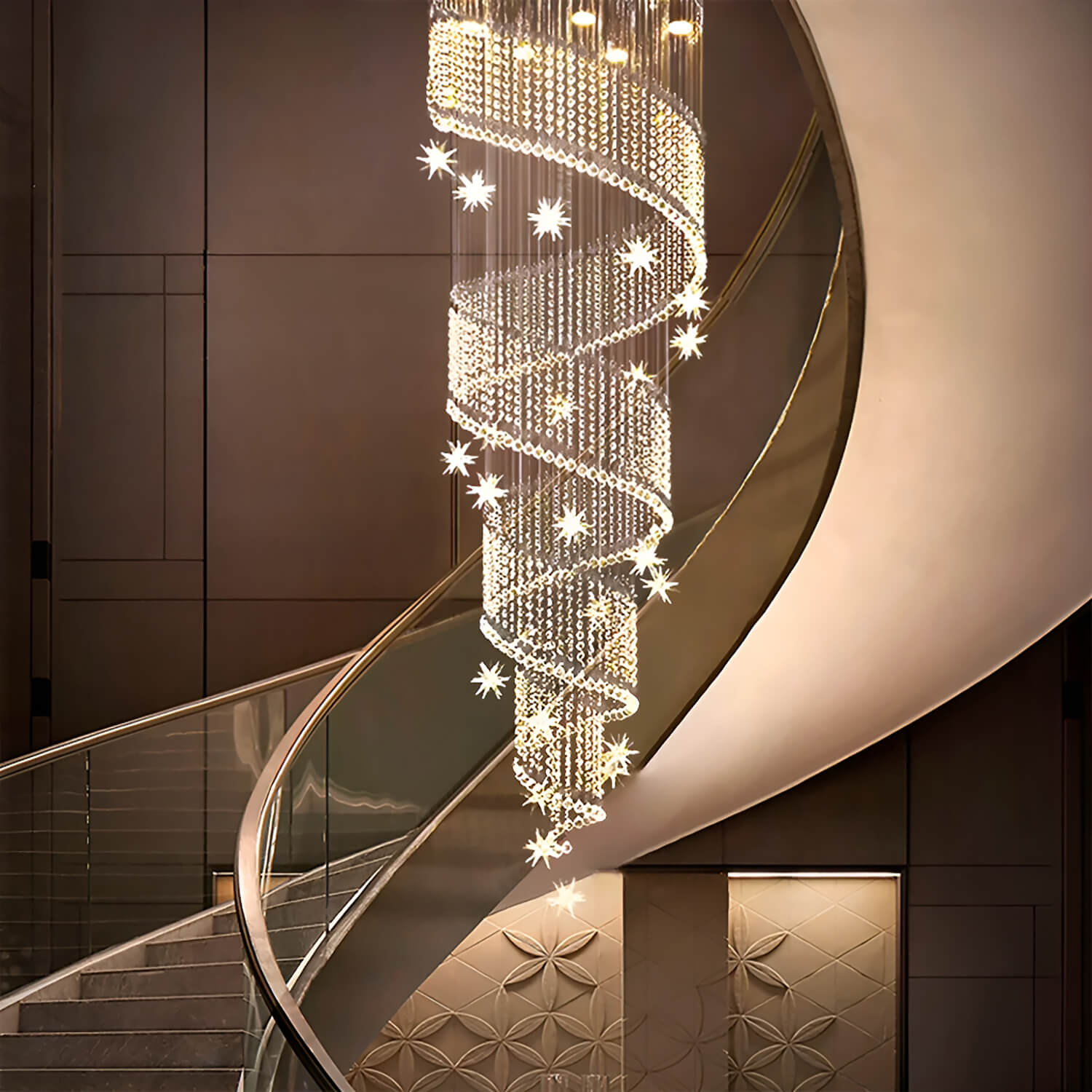 Cascading Crystal Chandelier for Staircase Chrome Finish Modern Raindrop Fixture Foyer Entryway Double-Height Ceiling GU10 LED Compatible | Thomler