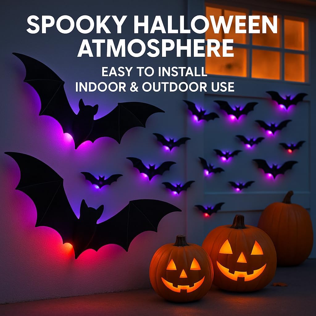 Glowing Halloween Figures – 104-Piece Flying Creatures & Spirits Wall Display Kit for Spooky Home Decorating, 3D Adhesive Décor with | Thomler