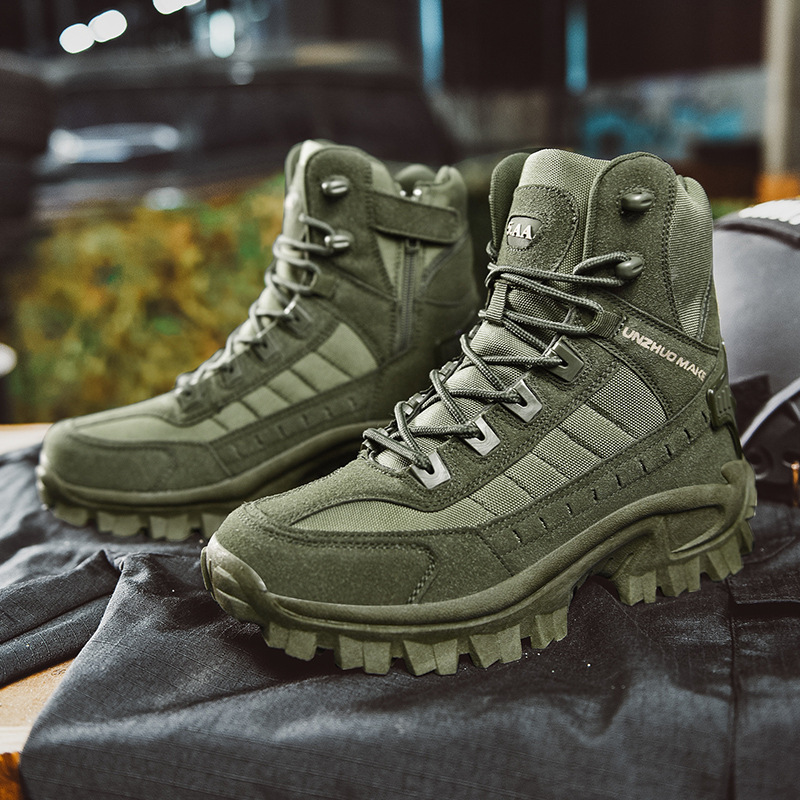 Men's All-Season Tactical Work Boots Waterproof Suede Ankle Support Non-Slip Hiking Boots for Outdoor Work Camping Hunting | Thomler