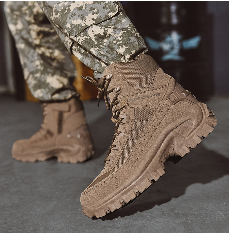 Men's All-Season Tactical Work Boots Waterproof Suede Ankle Support Non-Slip Hiking Boots for Outdoor Work Camping Hunting | Thomler