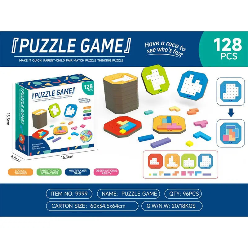 Puzzle Game Educational Logic 108 Pieces Colourful Shapes 20 Challenge Cards For Children Adults | Thomler