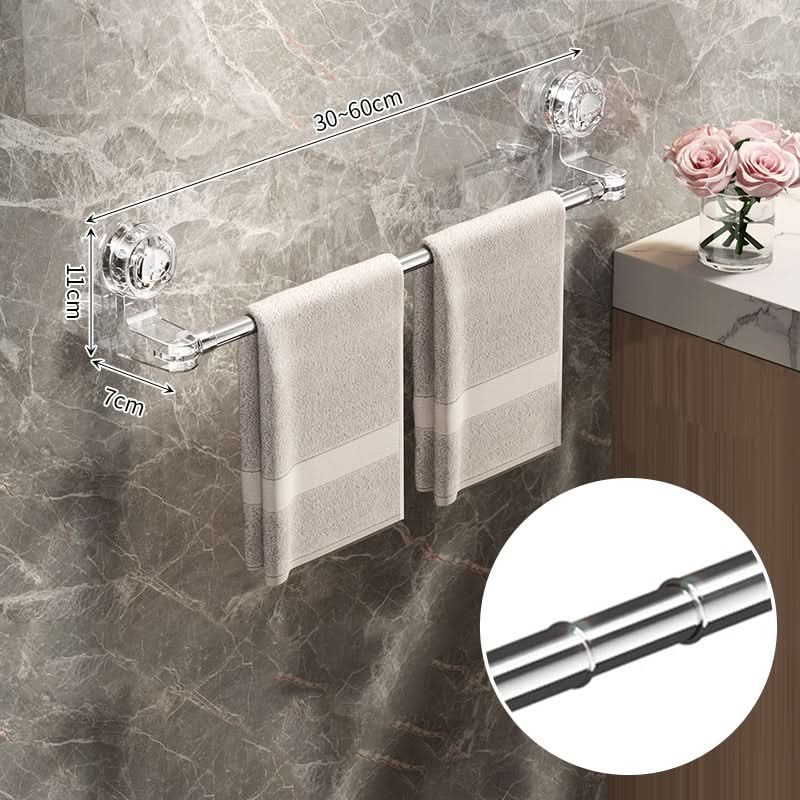 Rotating Wall-Mount Towel Bar with Suction Cup – No Drilling Needed, Adjustable Length for Small & Large Bathrooms | Thomler