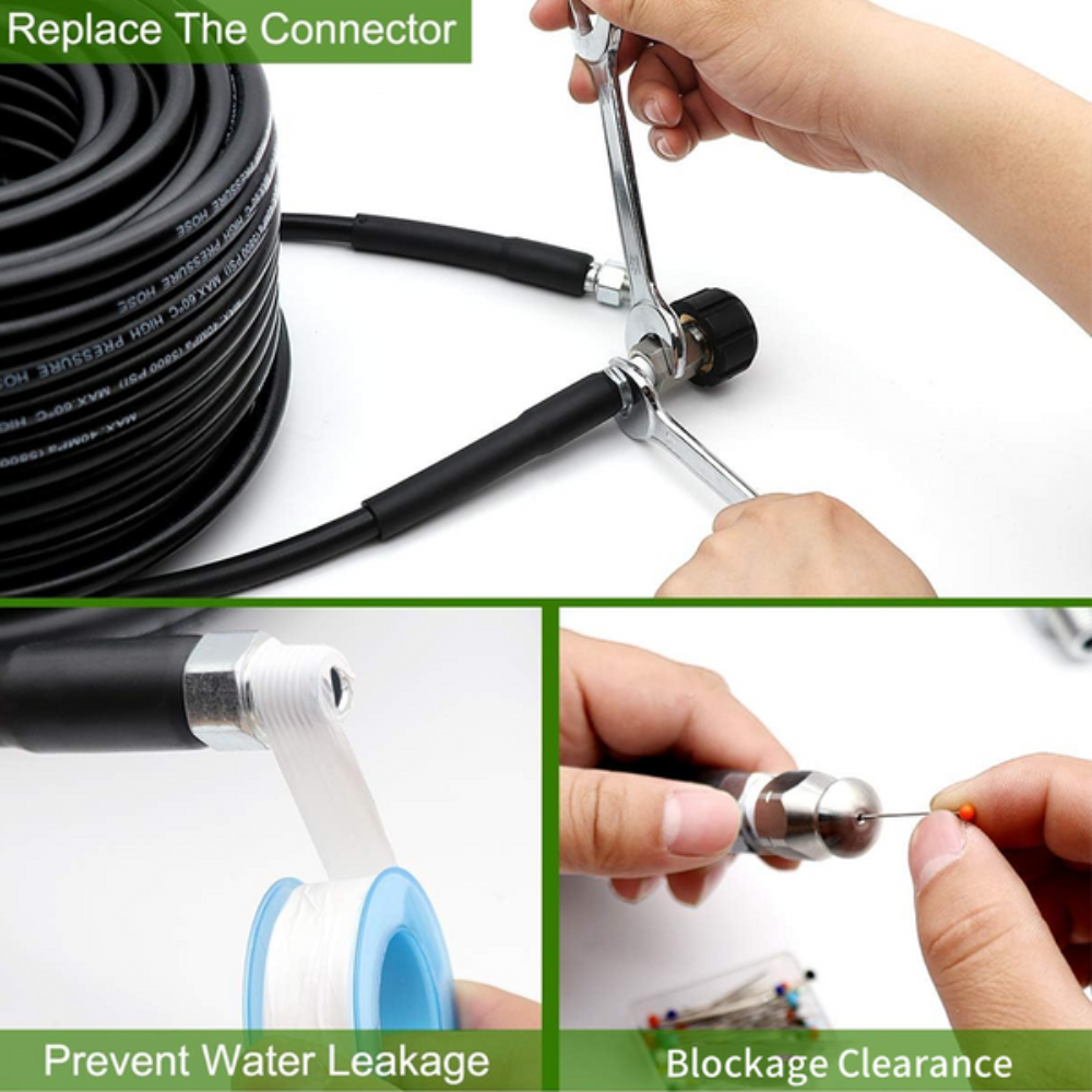 High-Pressure Drain Jetter Hose with Rotating Stainless Steel Nozzle for Pressure Washer Clogs in Sewer Lines Pipes Toilets Sinks | Thomler