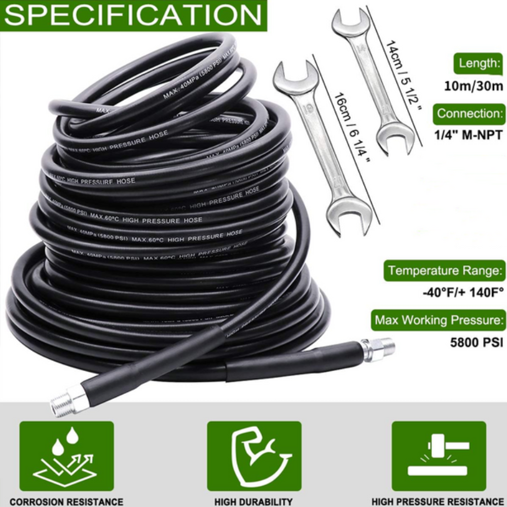 High-Pressure Drain Jetter Hose with Rotating Stainless Steel Nozzle for Pressure Washer Clogs in Sewer Lines Pipes Toilets Sinks | Thomler
