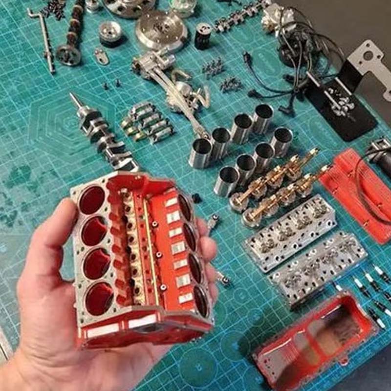 Gasoline-Powered V8 Engine Model Kit | Fully Functional Mini Motor with CDI Ignition & Precision CNC Machined Metal Parts for RC Projects | Thomler
