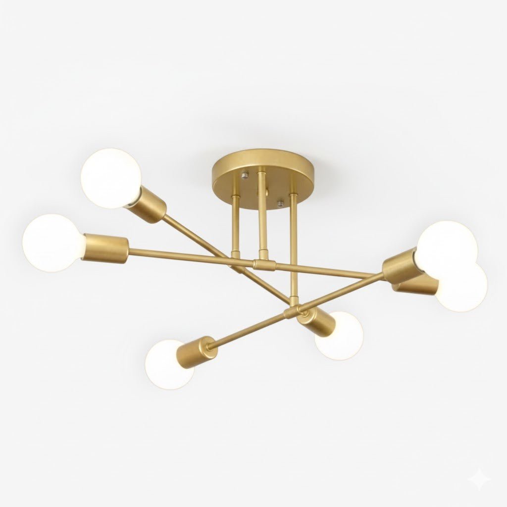 Mid-Century Starburst Flush Mount Ceiling Light | E27 Multi-Arm Modern Fixture for Living Room & Bedroom | 4, 6 or 8 Bulb Configuration | Thomler