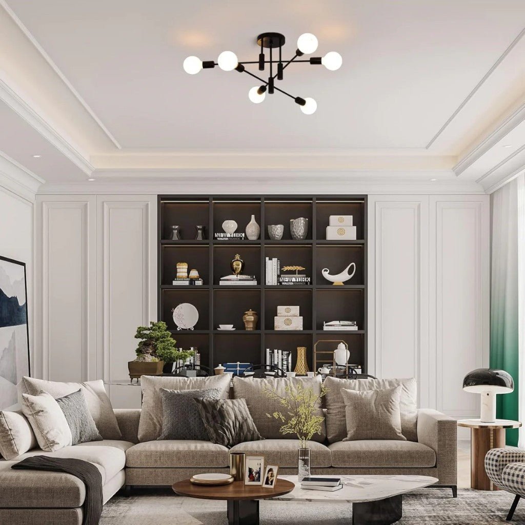 Mid-Century Starburst Flush Mount Ceiling Light | E27 Multi-Arm Modern Fixture for Living Room & Bedroom | 4, 6 or 8 Bulb Configuration | Thomler